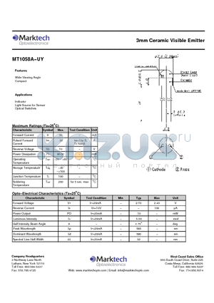 MT1058A-UY datasheet - 3mm Ceramic Visible Emitter