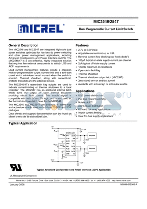 MIC2546-2BTS datasheet - Dual Programable Current Limit Switch