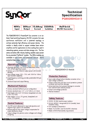 PQ60280HEF13NKH datasheet - Half-brick DC/DC Converter