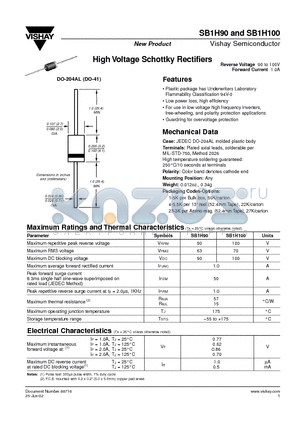SB1H90 datasheet - High Voltage Schottky Rectifiers