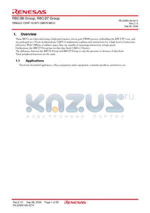 R8C26 datasheet - SINGLE-CHIP 16-BIT CMOS MCU