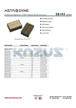 SB1R5-1215S datasheet - Isolated and Regulated 1.5 WATT Modular DC/DC Converters