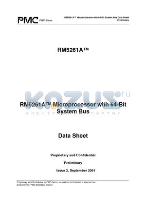 RM5261A-250-H datasheet - RM5261A Microprocessor with 64-Bit System Bus Data Sheet Preliminary