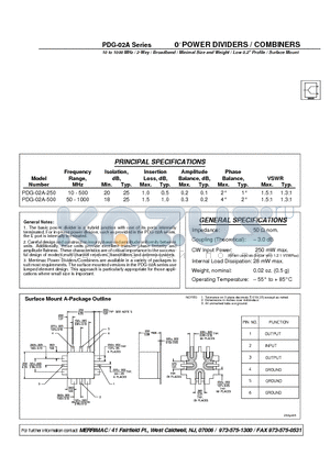 PDG-02A-500 datasheet - 0 POWER DIVIDERS / COMBINERS
