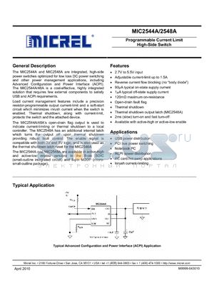 MIC2548A datasheet - Programmable Current Limit High-Side Switch
