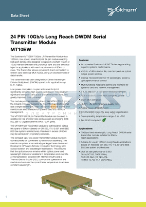 MT10EW4572AAA-J59 datasheet - 24 PIN 10Gb/s Long Reach DWDM Serial Transmitter Module