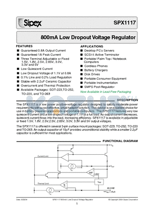 SPX1117M3-1.5 datasheet - 800mA Low Dropout Regulator