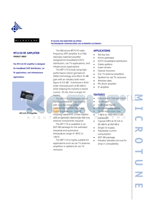MT1110 datasheet - RF SILICON AND SUBSYSTEMS SOLUTIONS FOR BROADBAND COMMUNICATIONS AND AUTOMOTIVE ELECTRONICS
