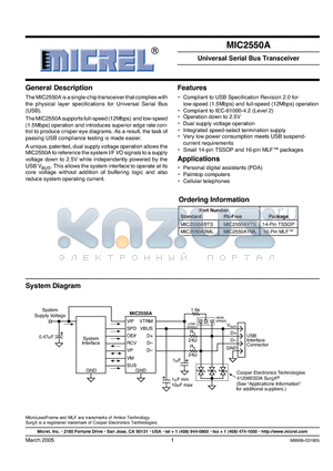 MIC2550AYTS datasheet - Universal Serial Bus Transceiver