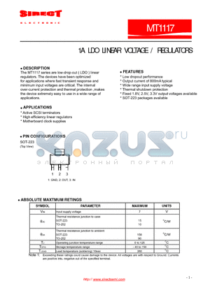 MT1117 datasheet - 1A LDO LINEAR VOLTAGE / REGULATORS