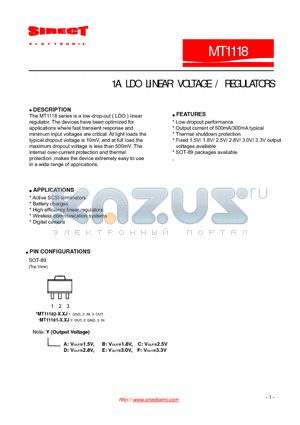 MT1118 datasheet - 1A LDO LINEAR VOLTAGE / REGULATORS