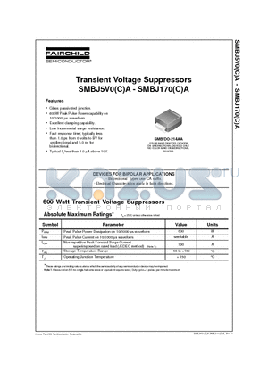 SMBJ5V0A datasheet - Transient Voltage Suppressors SMBJ5V0(C)A - SMBJ170(C)A