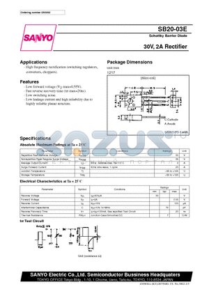 SB20-03E datasheet - 30V, 2A Rectifier