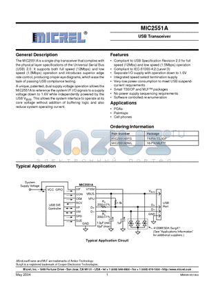 MIC2551ABML datasheet - USB TRANSCEIVER