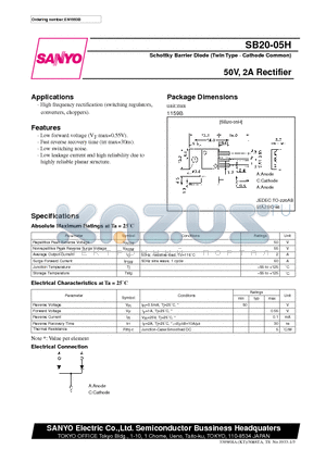 SB20-05 datasheet - 50V, 2A Rectifier