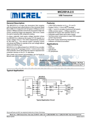 MIC2551AYML25 datasheet - USB Transceiver