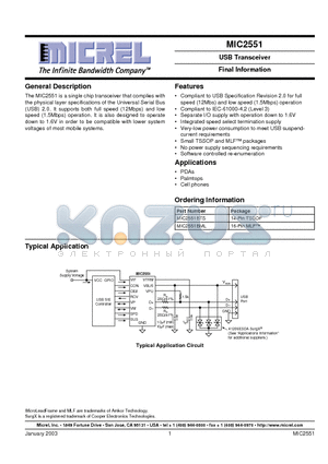 MIC2551BTS datasheet - USB Transceiver