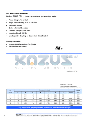 PDH-24-10 datasheet - Split Bobbin Power Transformer