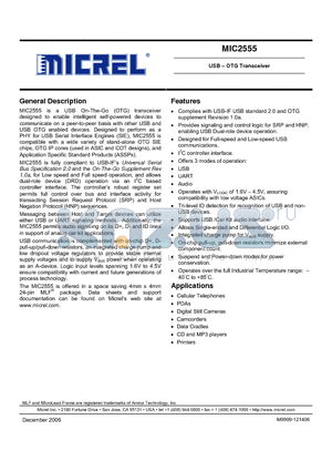 MIC2555 datasheet - USB  OTG Transceiver