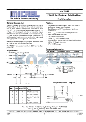 MIC2557BM datasheet - PCMCIA Card Socket VPP Switching Matrix Final Information