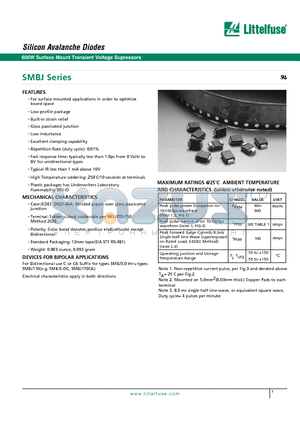 SMBJ6.0A datasheet - Silicon Avalanche Diodes - 600W Surface Mount Transient Voltage Supressors