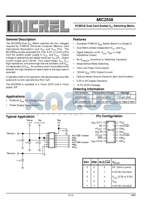 MIC2558BM datasheet - PCMCIA Dual Card Socket VPP Switching Matrix