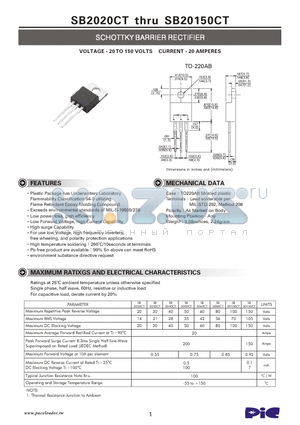 SB20100CT datasheet - SCHOTTKY BARRIER RECTIFIER