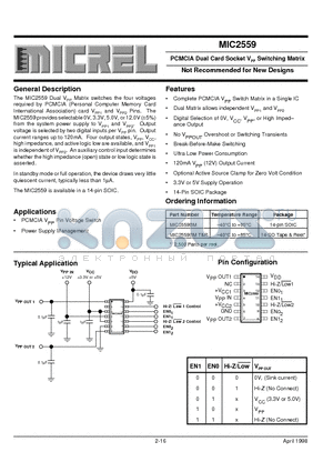 MIC2559BM datasheet - PCMCIA Dual Card Socket VPP Switching Matrix