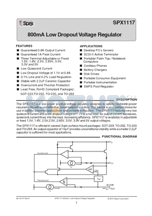 SPX1117R datasheet - 800mA Low Dropout Voltage Regulator