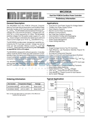 MIC2563A-1BSM datasheet - Dual Slot PCMCIA/CardBus Power Controller Preliminary Information