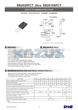 SB2020FCT datasheet - SCHOTTKY BARRIER RECTIFIER