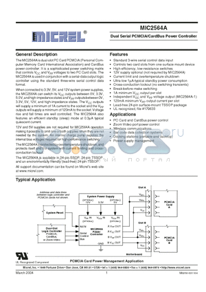 MIC2564A-1BSM datasheet - Dual Serial PCMCIA/CardBus Power Controller