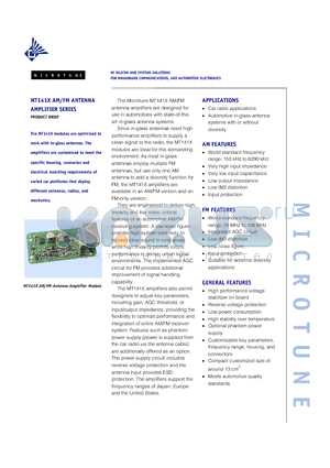 MT141X datasheet - RF SILICON AND SYSTEMS SOLUTIONS FOR BROADBAND COMMUNICATIONS, AND AUTOMOTIVE ELECTRONICS