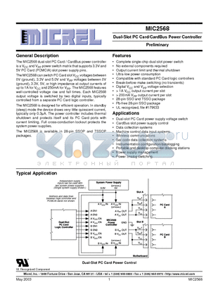 MIC2568-1YSM datasheet - Dual-Slot PC Card/CardBus Power Controller Preliminary