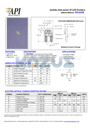 PDI-E838 datasheet - GaAlAs High power IR LED Emitters