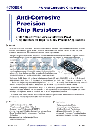 PR02BPC31000 datasheet - PR Anti-Corrosive Chip Resistor