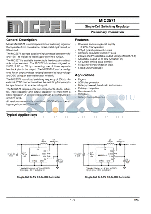 MIC2571 datasheet - Single-Cell Switching Regulator Preliminary Information