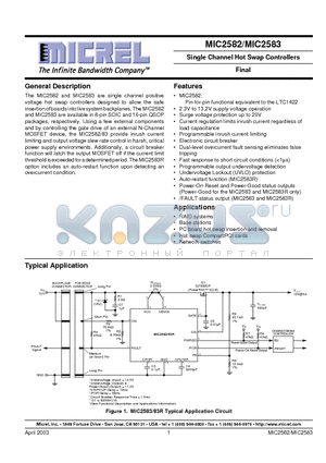 MIC2582-JBM datasheet - Single Channel Hot Swap Controllers