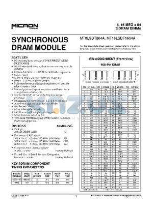 MT16LSDT864AG-10C datasheet - 8,16 MEG x 64 SDRAM DIMMs