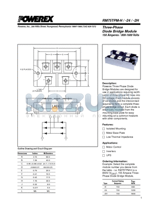 RM75TPM-2H datasheet - Three-Phase Diode Bridge Module (150 Amperes / 800-1600 Volts)
