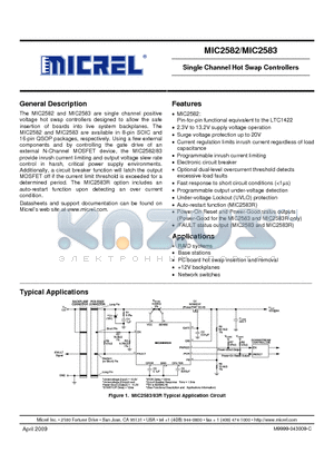 MIC2583-KBQS datasheet - Single Channel Hot Swap Controllers