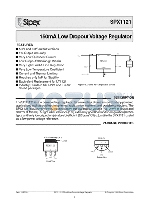 SPX1121M3-3-3/TR datasheet - 150mA Low Dropout Voltage Regulator