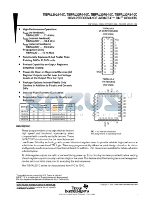 TIBPAL20R6-10CJT datasheet - HIGH-PERFORMANCE IMPACT-X PAL CIRCUITS