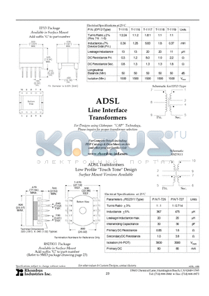 T-1116 datasheet - ADSL Line Interface Transformers