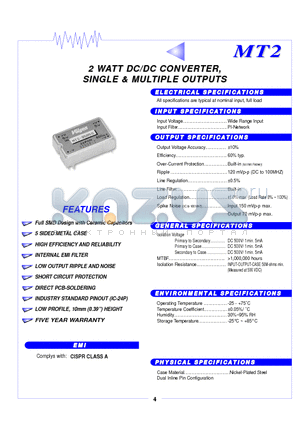 MT2-0505SI datasheet - 2 WATT DC//DC CONVERTER, SIINGLE & MULTIIPLE OUTPUTS