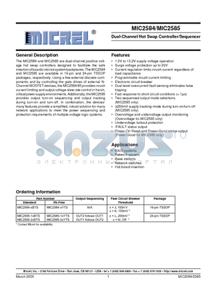 MIC2584-XBTS datasheet - Dual-Channel Hot Swap Controller/Sequencer