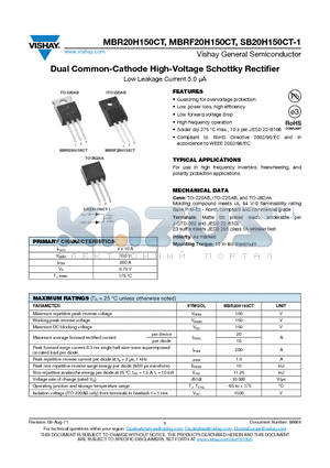 SB20H150CT-1 datasheet - Dual Common-Cathode High-Voltage Schottky Rectifier