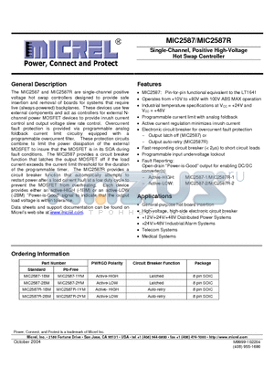 MIC2587 datasheet - Single-Channel, Positive High-Voltage Hot Swap Controller