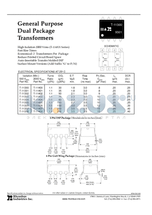T-11305 datasheet - General Purpose Dual Package Transformers