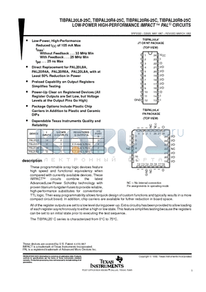 TIBPAL20R8-25CNT datasheet - LOW-POWER HIGH-PERFORMANCE IMPACT E PAL CIRCUITS